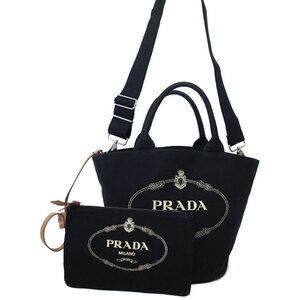 Prada Canapa Logo Convertible Shopping 2way Tote canvas Black